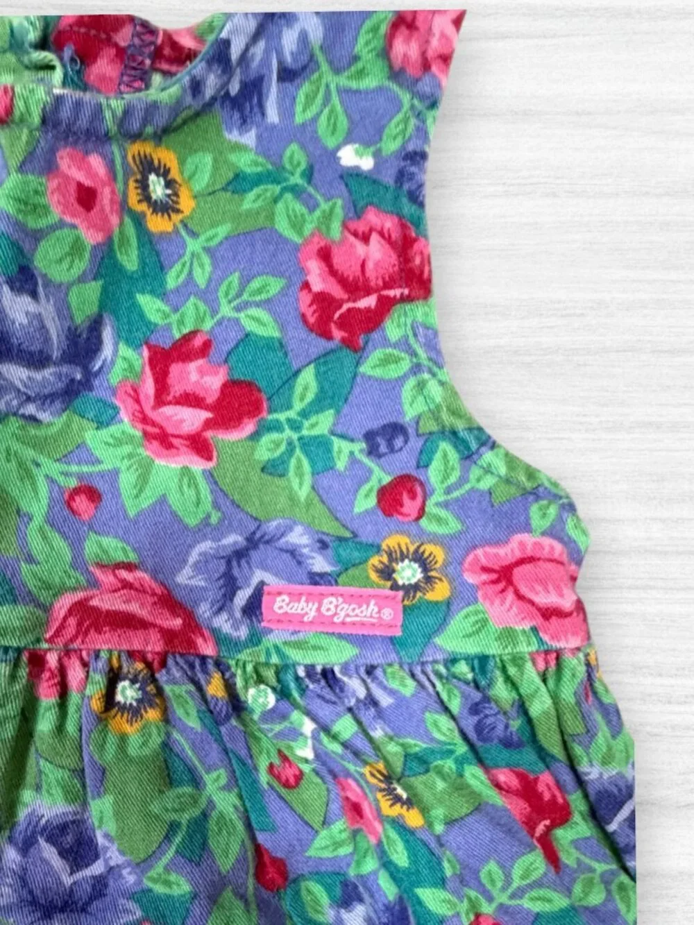 Vintage 90s Oshkosh Baby B’gosh Floral Jumper Dress Sundress USA Pink Rose 18M